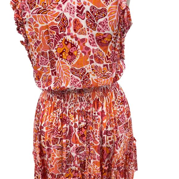 Poupette St Barth Clara Mini Dress Red Chagal Print‎ Orange Pink Size Medium - Picture 9 of 13